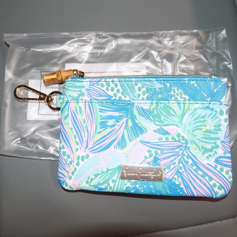 Lilly Pulitzer GWP Zip Top Wallet Holiday in the Sun Botanical Green NEW